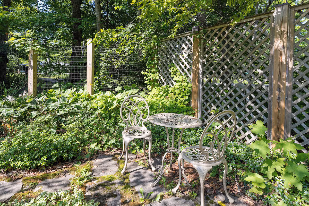 Lush garden and outdoor spaces surrounding the property